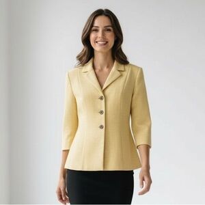 Courtnay Vintage Pale Yellow Office Top, Jacket, 3/4 Sleeves, Summer Weight